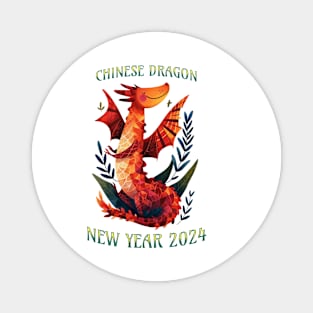 Chinese Dragon Roars: Playful Geometric Art for New Year 2024 Magnet